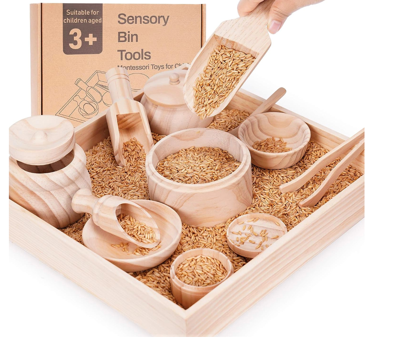 Sensory Bin Tools with Wooden Box, Montessori Toys for Toddlers, Sensory Toys