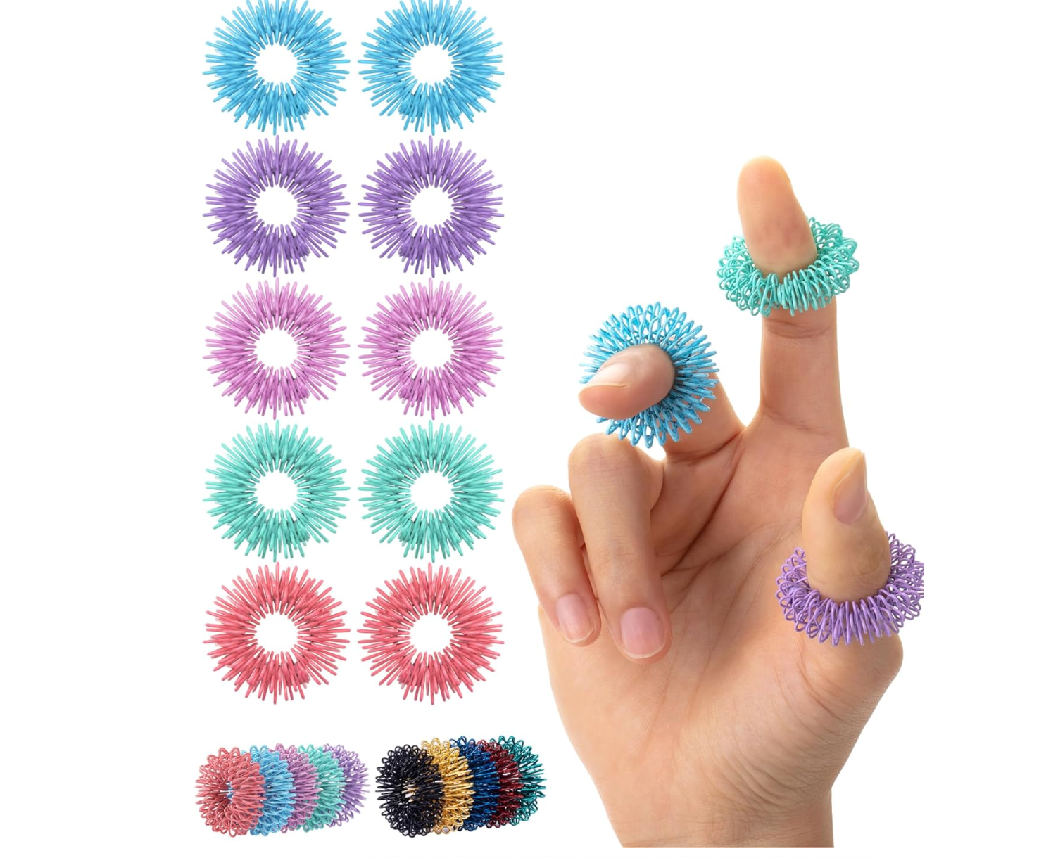 Spiky Sensory Rings, 10 Pack, Pastel Colors, Stress Relief Fidget Sensory Toys