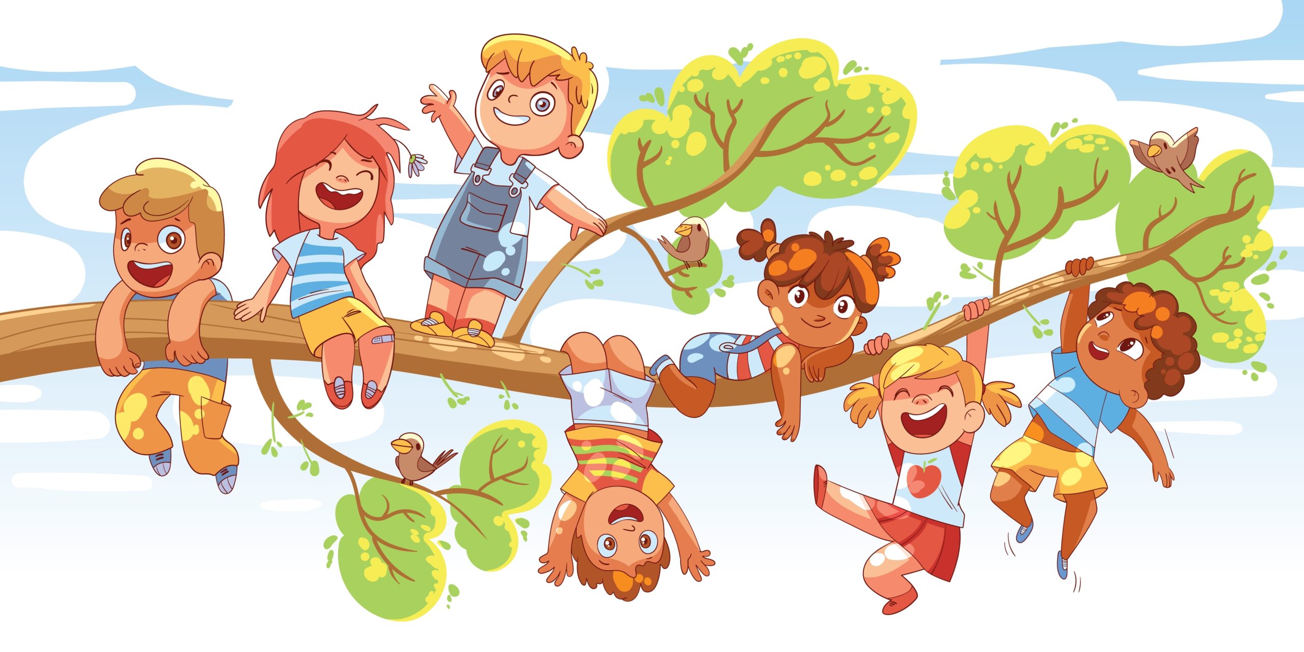 Children,Hung,On,A,Tree,Branch,On,Sunny,Day.,Colorful