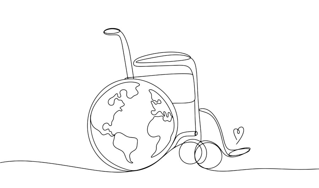 Wheelchair,With,The,Symbol,Of,Planet,Earth,On,The,Wheel.
